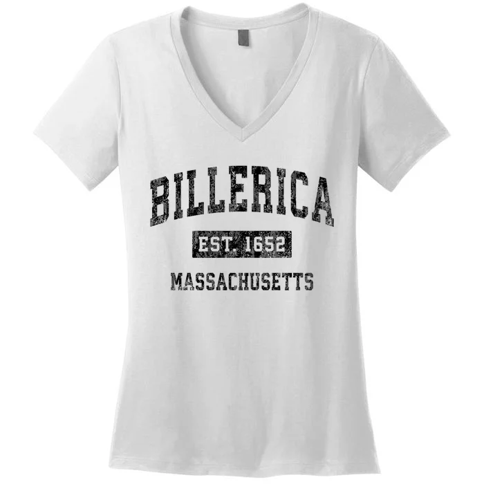 Billerica Est 1652 Massachusetts Ma Vintage Established Sports Design Women's V-Neck T-Shirt