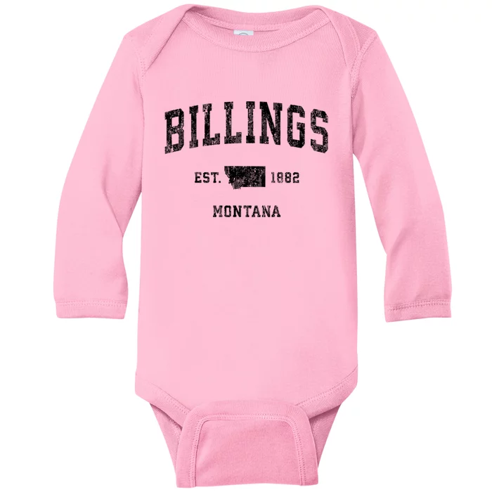 Billings Est 1882 Montana Mt Vintage Established Athletic Sports Design Baby Long Sleeve Bodysuit