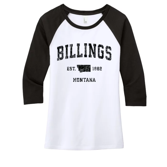 Billings Est 1882 Montana Mt Vintage Established Athletic Sports Design Women's Tri-Blend 3/4-Sleeve Raglan Shirt