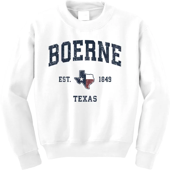 Boerne Est 1849 Texas Tx Vintage State Flag Sports Design Kids Sweatshirt