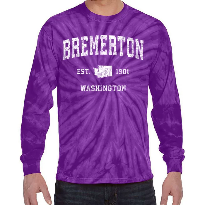 Bremerton Est 1901 Washington Wa Vintage Athletic Sports Design Tie-Dye Long Sleeve Shirt