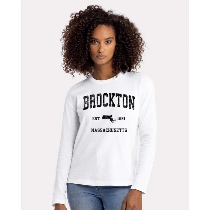 Brockton Est 1821 Massachusetts Ma Vintage Established Athletic Sports Design Womens Cotton Relaxed Long Sleeve T-Shirt