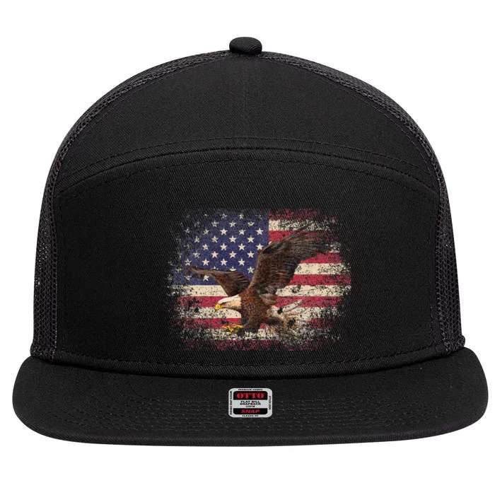 Bald Eagle 4th Of July Christmas Gift American Flag 7 Panel Mesh Trucker Snapback Hat