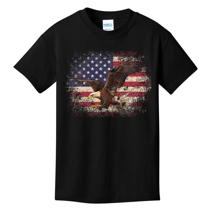 Bald Eagle 4th Of July Christmas Gift American Flag Kids T-Shirt