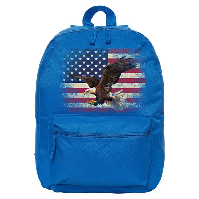 Bald Eagle 4th Of July Christmas Gift American Flag Country Great Gift 16 in Basic Backpack