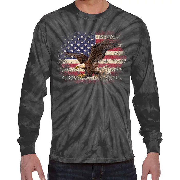 Bald Eagle 4th Of July Christmas Gift American Flag Country Tie-Dye Long Sleeve Shirt