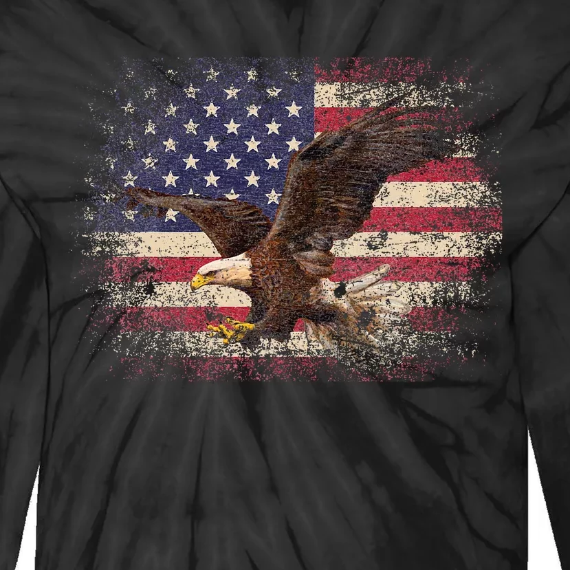 Bald Eagle 4th Of July Christmas Gift American Flag Country Tie-Dye Long Sleeve Shirt