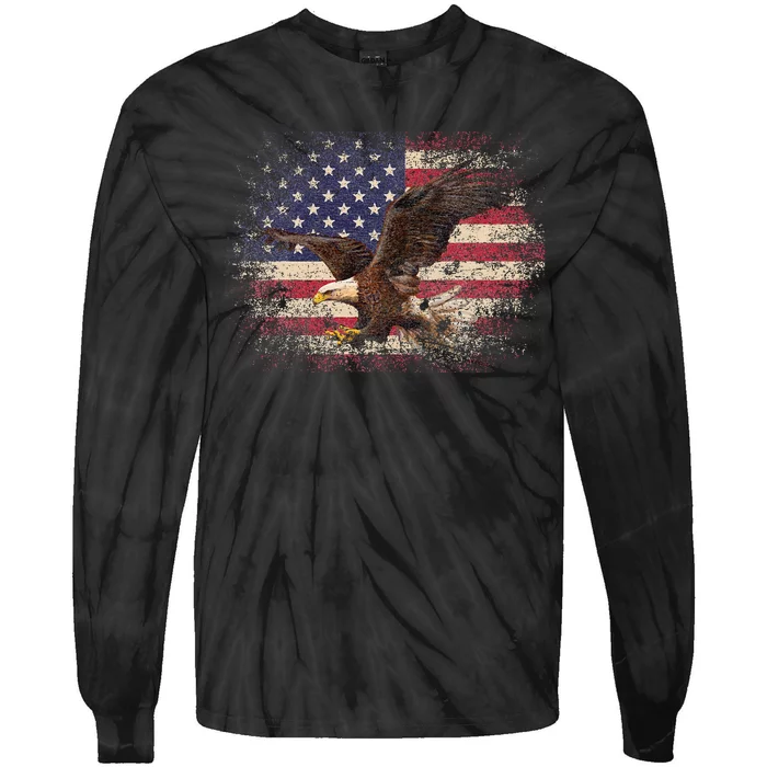 Bald Eagle 4th Of July Christmas Gift American Flag Country Tie-Dye Long Sleeve Shirt