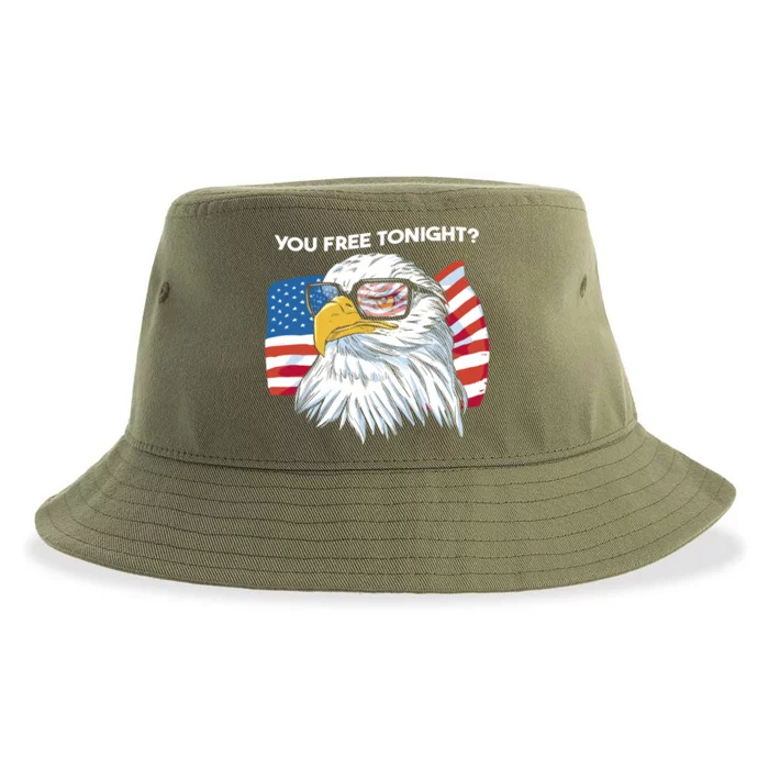 Bald Eagle American Flag You Free Tonight Gift Sustainable Bucket Hat