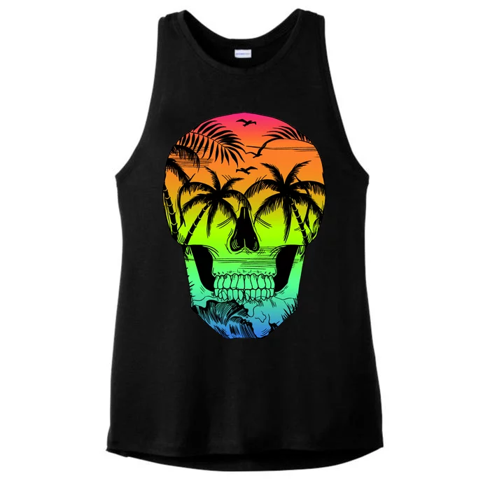 Beach Abstract Skull Ladies Tri-Blend Wicking Tank