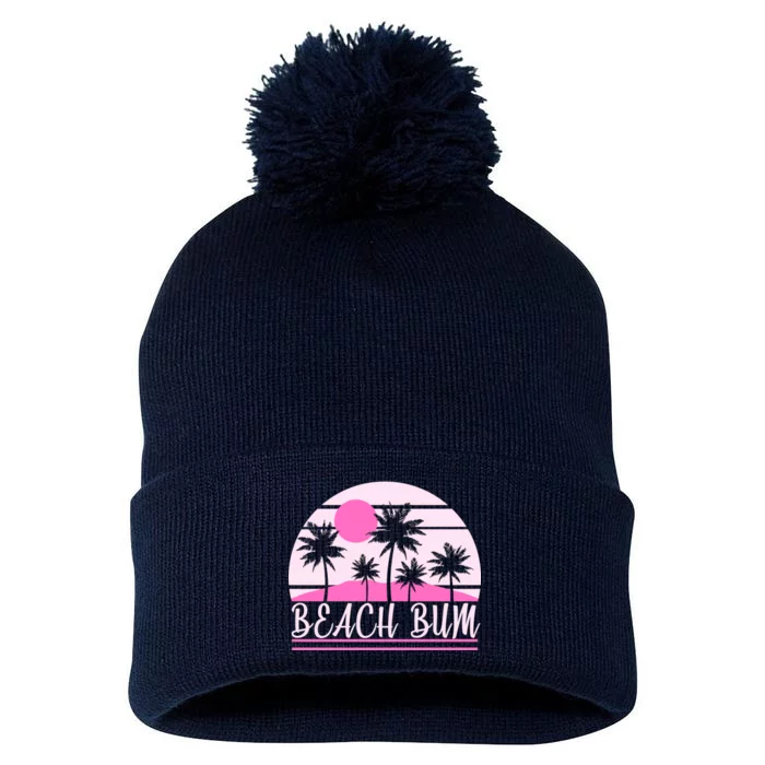 Beach Bum Pink Logo Pom Pom 12in Knit Beanie