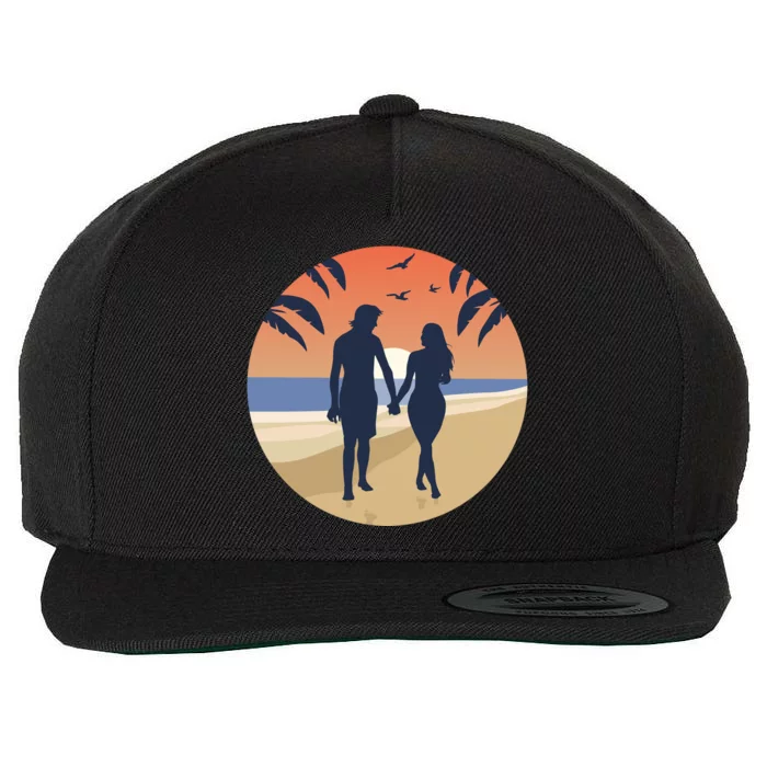 Beach Couple Wool Snapback Cap