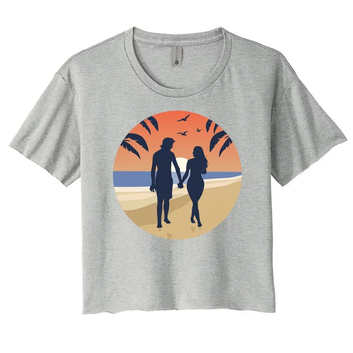 Beach Couple Women's Crop Top Tee