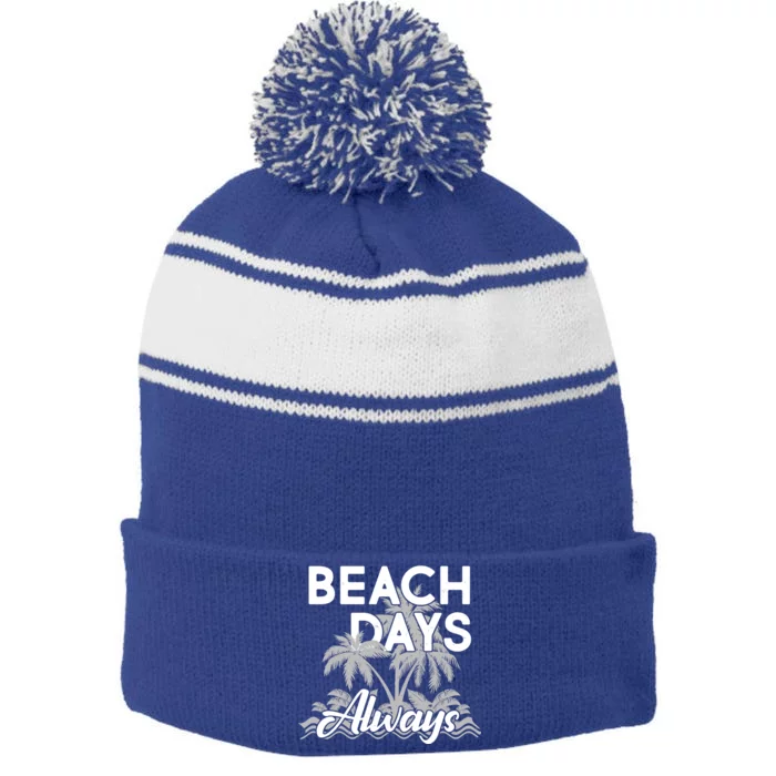 Beach Days Always Stripe Pom Pom Beanie