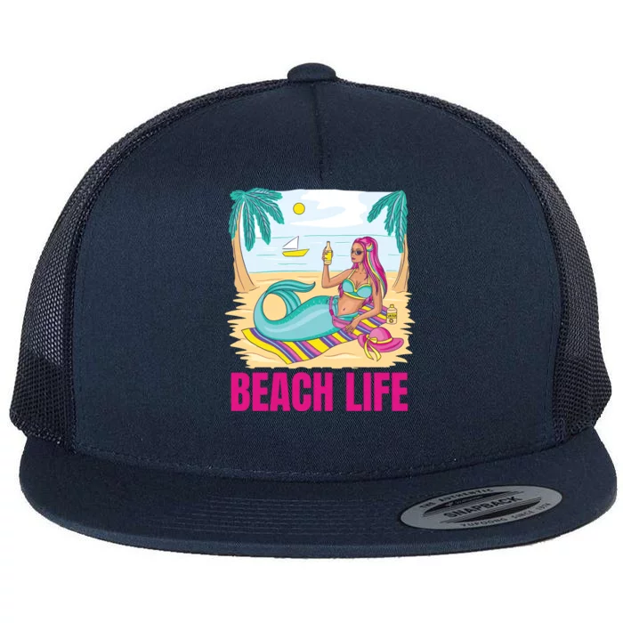 Beach Life Mermaid Flat Bill Trucker Hat