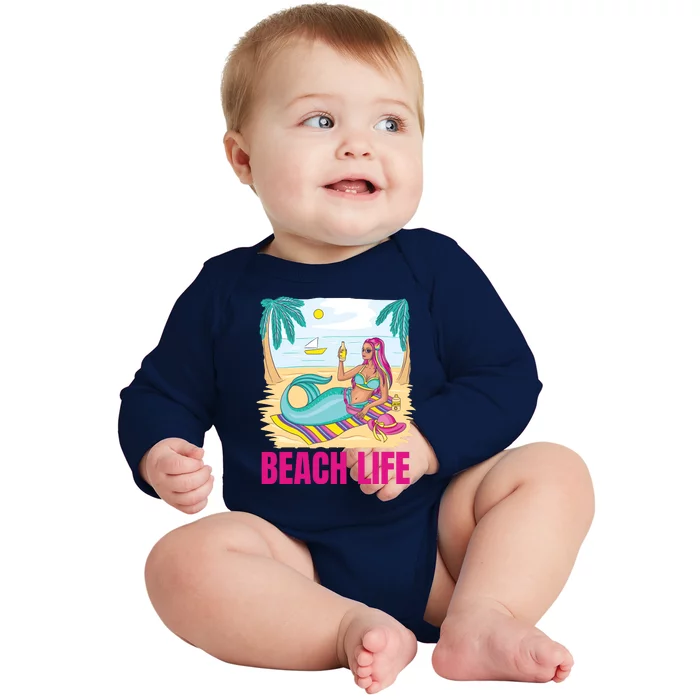 Beach Life Mermaid Baby Long Sleeve Bodysuit