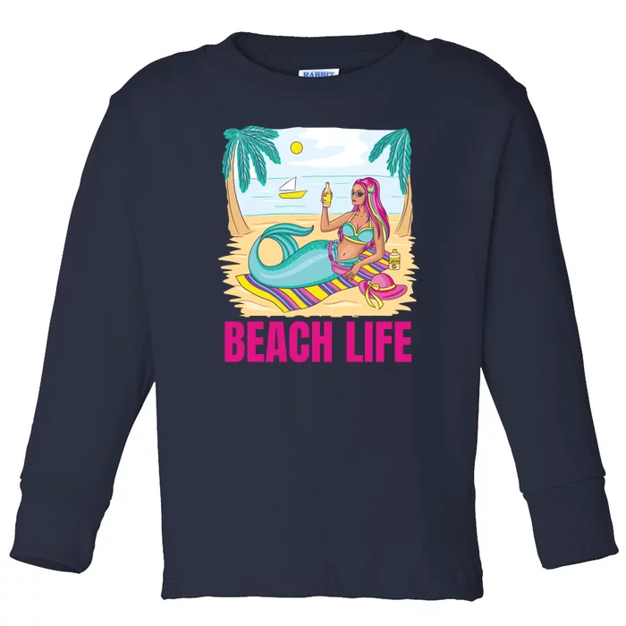 Beach Life Mermaid Toddler Long Sleeve Shirt