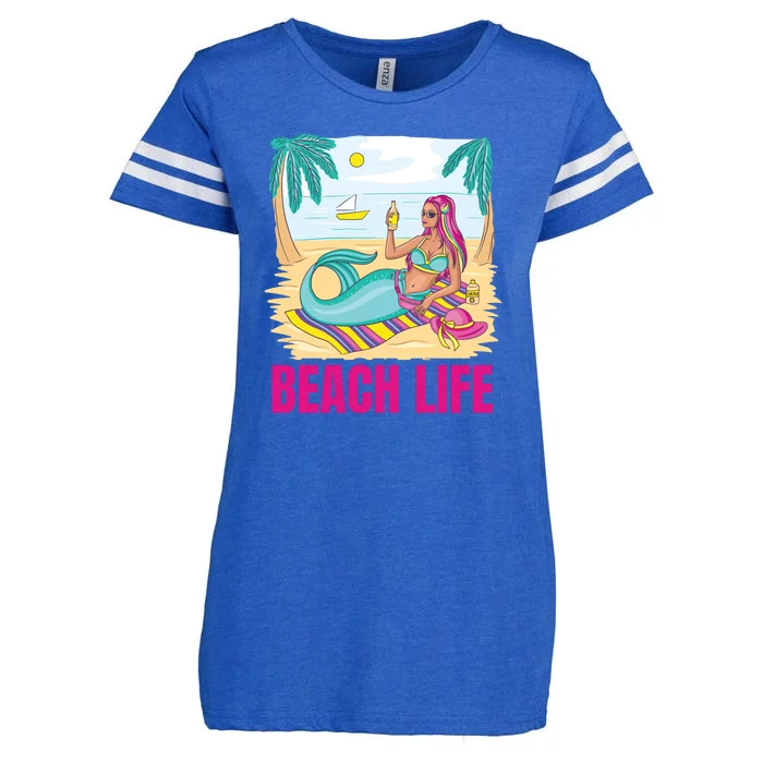 Beach Life Mermaid Enza Ladies Jersey Football T-Shirt