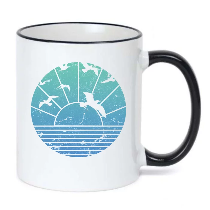 Beach Sunset Seagulls Black Color Changing Mug