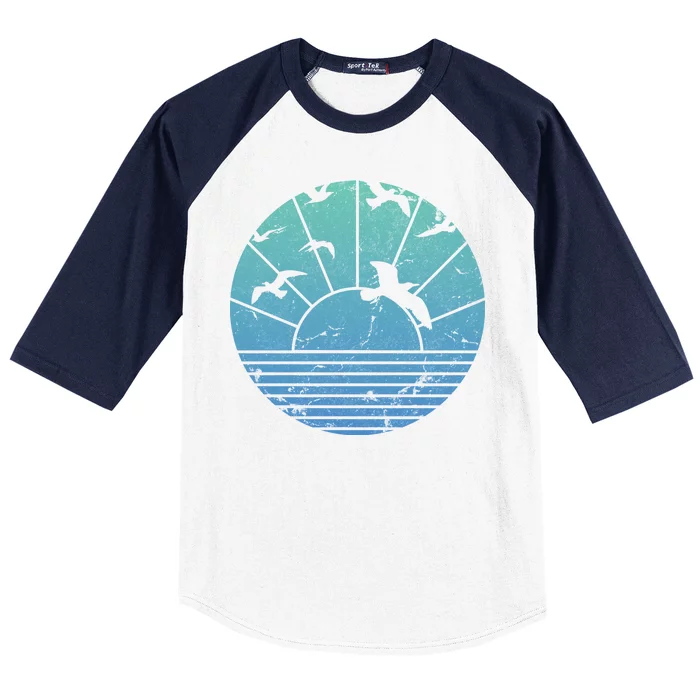 Beach Sunset Seagulls Baseball Sleeve Shirt