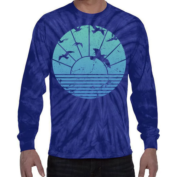 Beach Sunset Seagulls Tie-Dye Long Sleeve Shirt