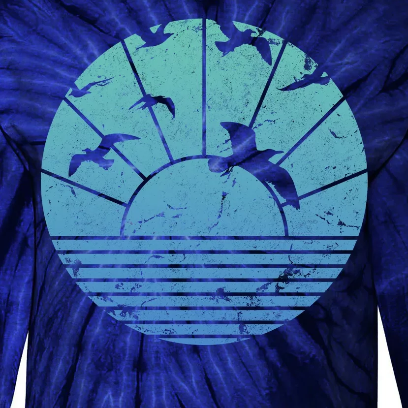 Beach Sunset Seagulls Tie-Dye Long Sleeve Shirt