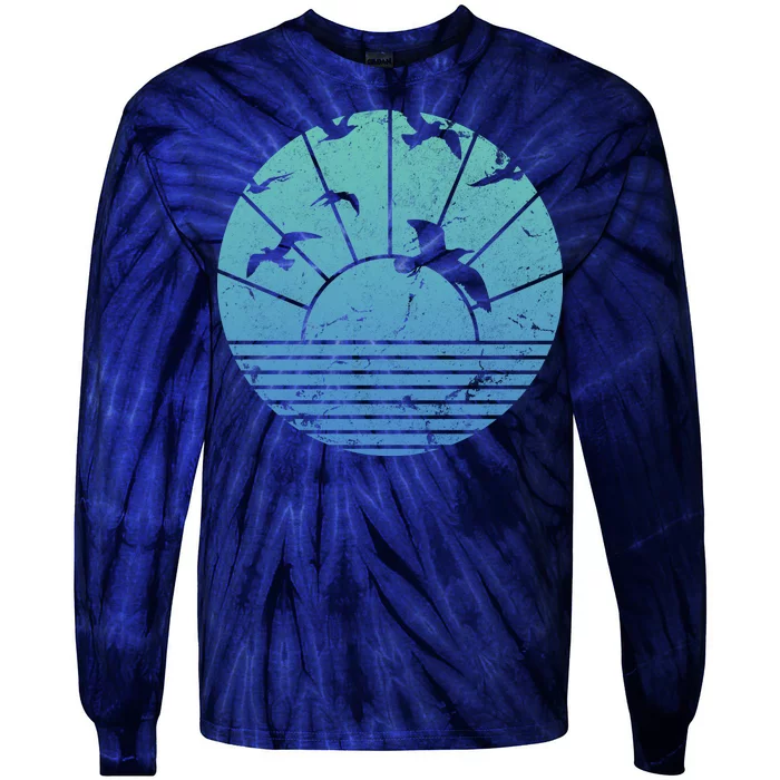 Beach Sunset Seagulls Tie-Dye Long Sleeve Shirt