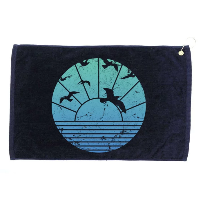 Beach Sunset Seagulls Grommeted Golf Towel