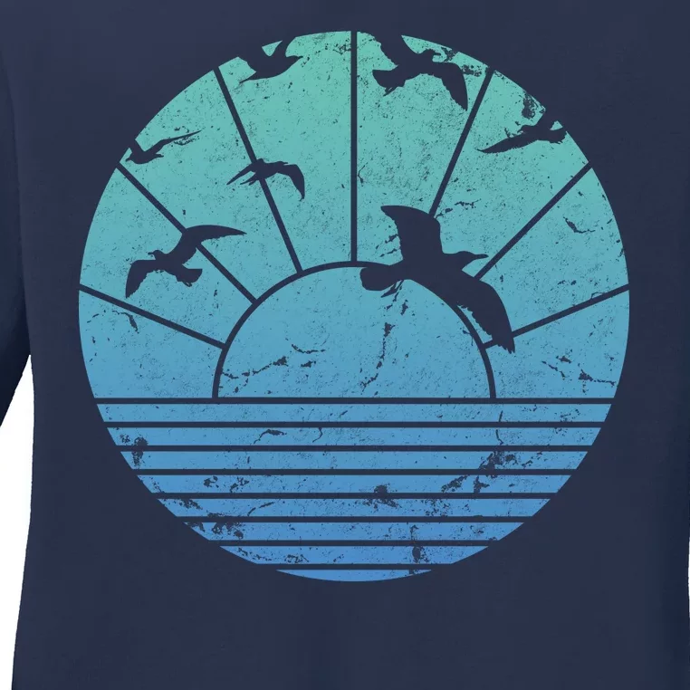 Beach Sunset Seagulls Ladies Long Sleeve Shirt