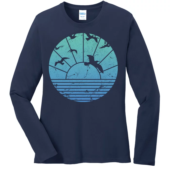 Beach Sunset Seagulls Ladies Long Sleeve Shirt