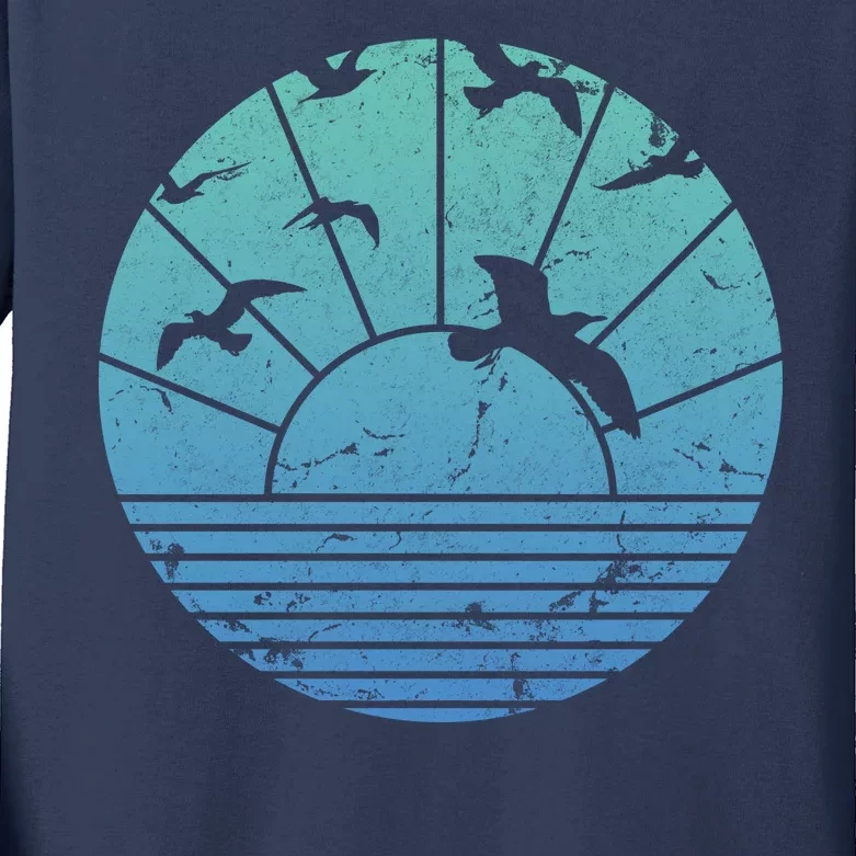 Beach Sunset Seagulls Kids Long Sleeve Shirt