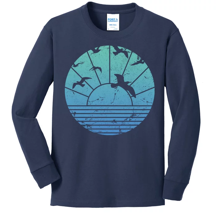 Beach Sunset Seagulls Kids Long Sleeve Shirt