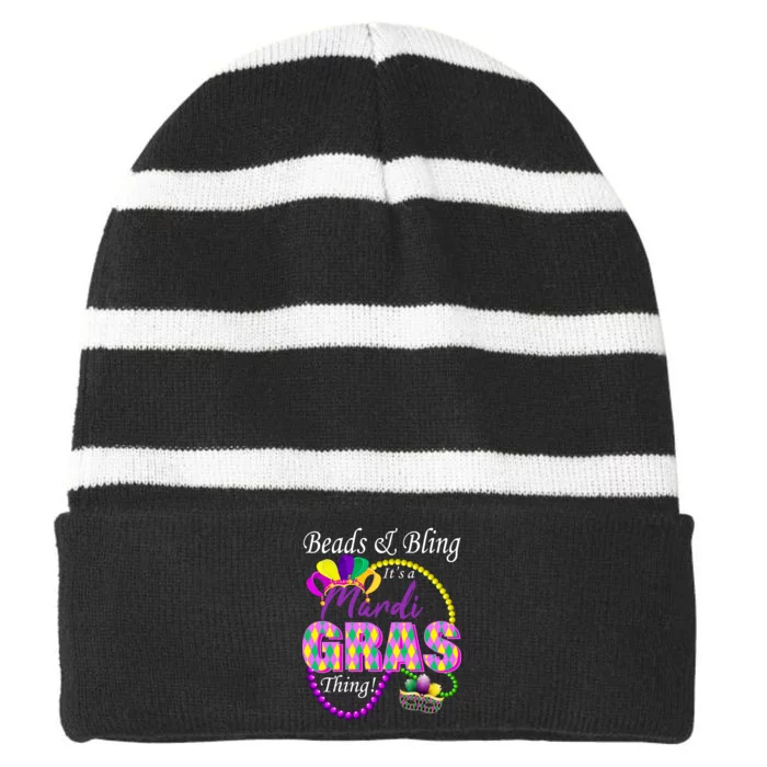 Beads and Bling it's a Mardi Gras Thing Striped Beanie with Solid Band