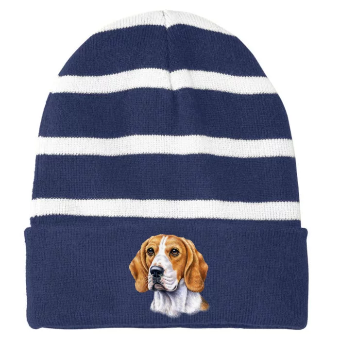 Beagle Face Striped Beanie with Solid Band