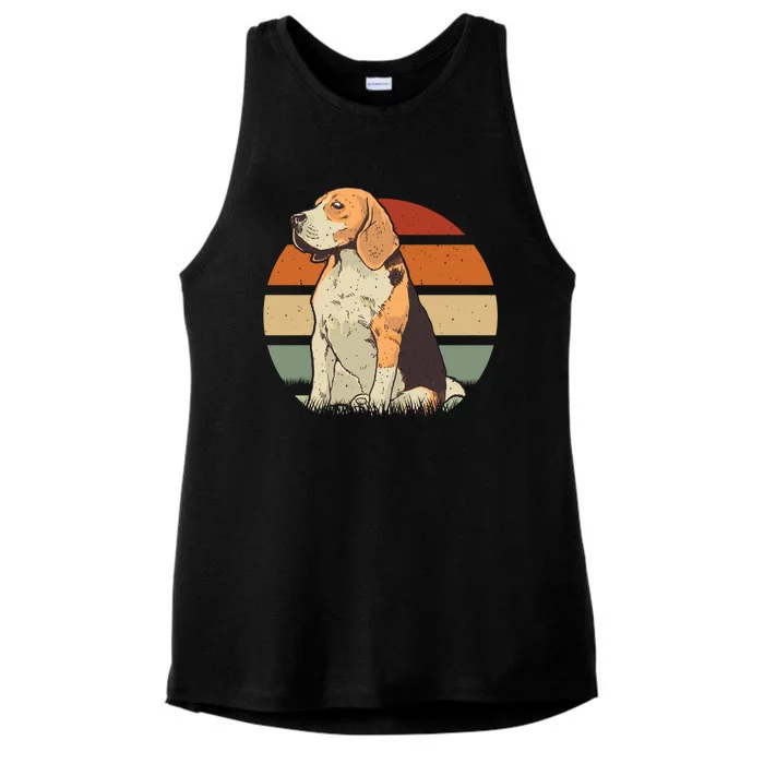 Beagle Retro Sunset Ladies Tri-Blend Wicking Tank