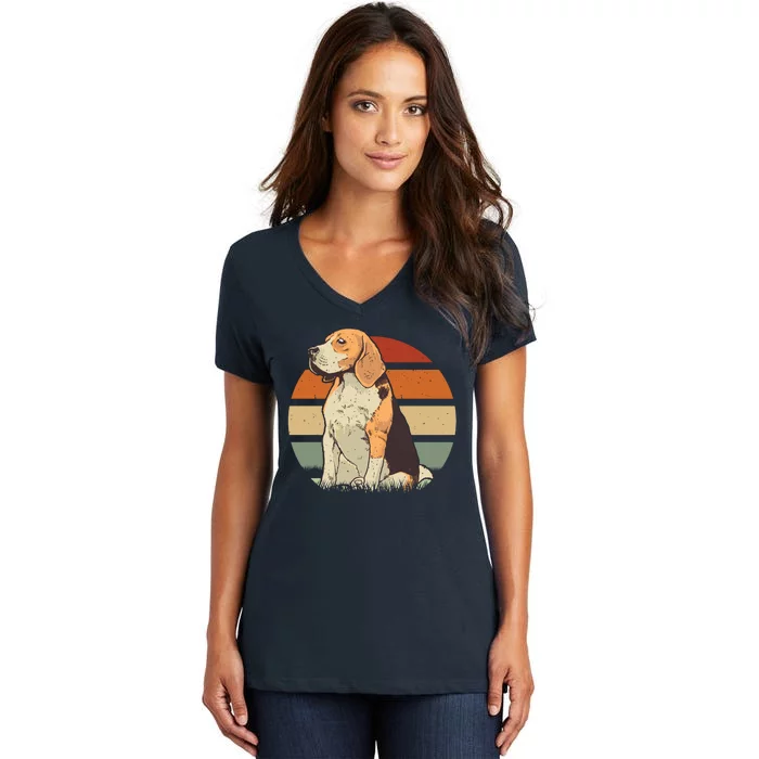 Beagle Retro Sunset Women's V-Neck T-Shirt