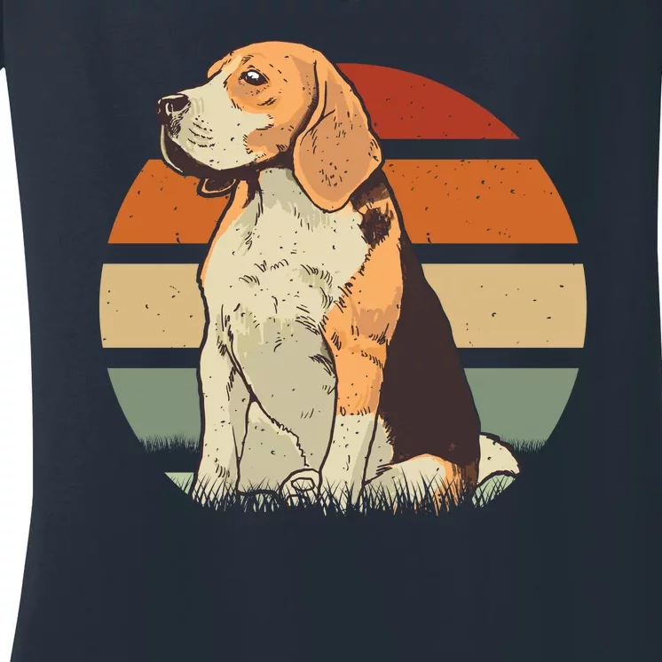 Beagle Retro Sunset Women's V-Neck T-Shirt