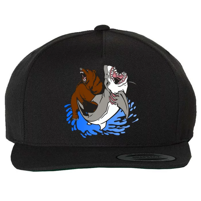 Bear Attacking Shark Wool Snapback Cap