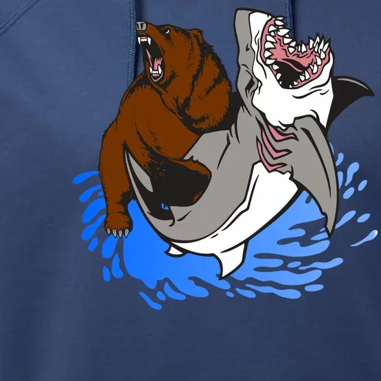 Bear Attacking Shark Performance Fleece Hoodie