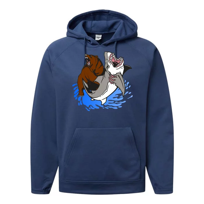 Bear Attacking Shark Performance Fleece Hoodie