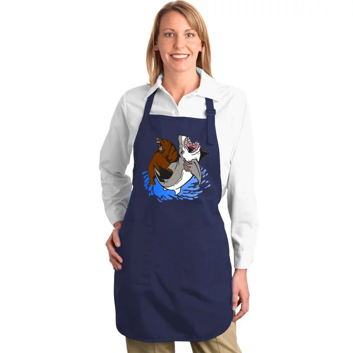 Bear Attacking Shark Full-Length Apron With Pocket