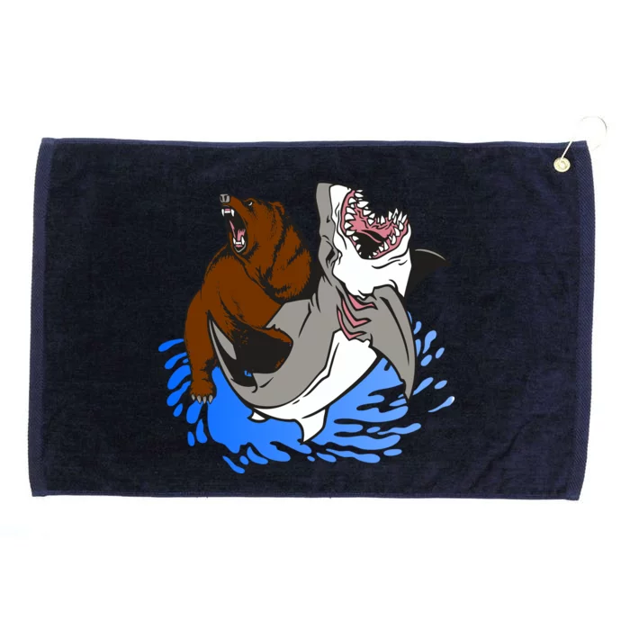 Bear Attacking Shark Grommeted Golf Towel