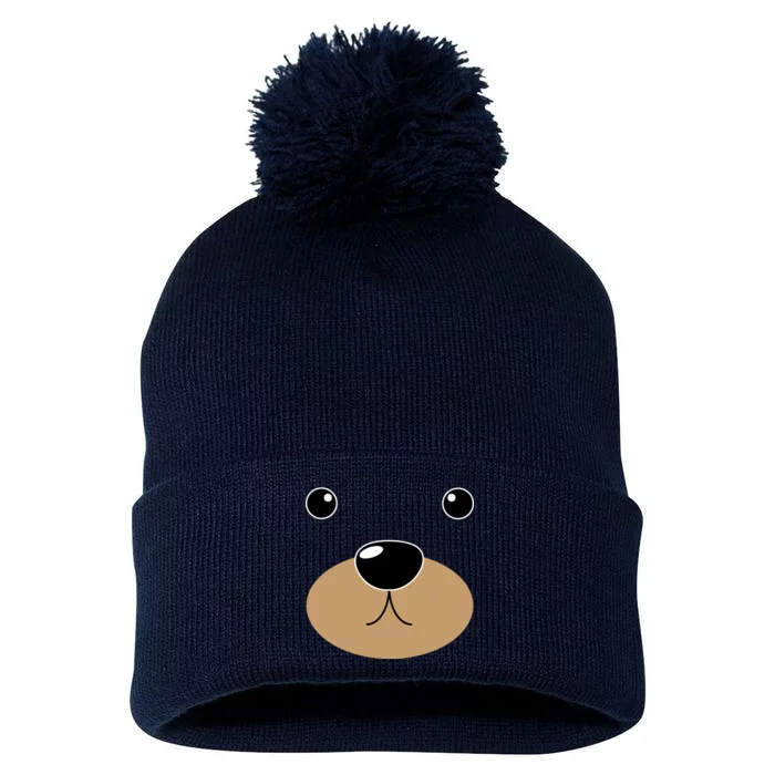 Bear Costume Face Pom Pom 12in Knit Beanie