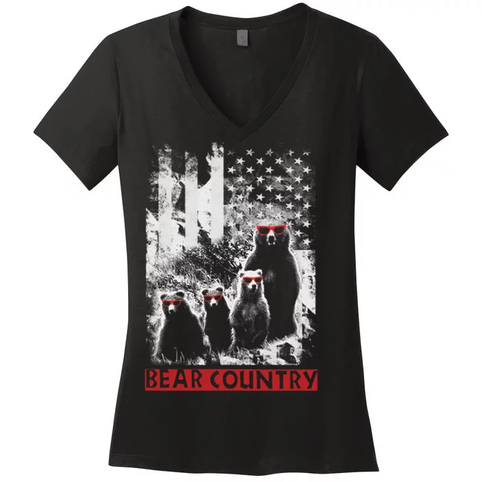 Bear Country - United States Flag Pride Women's V-Neck T-Shirt