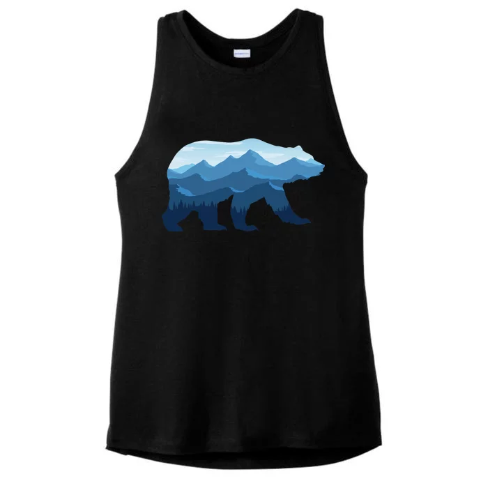 Bear Double Exposure Surreal Wildlife Ladies Tri-Blend Wicking Tank