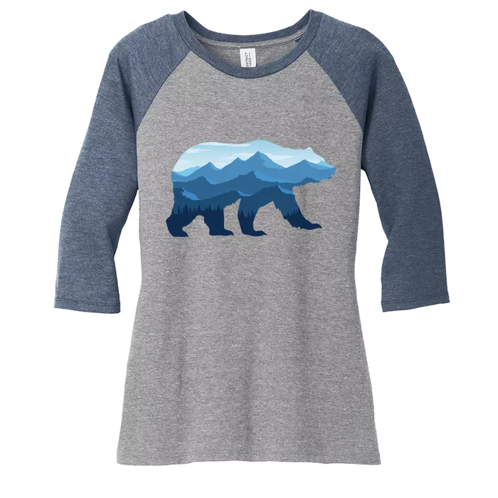 Bear Double Exposure Surreal Wildlife Women's Tri-Blend 3/4-Sleeve Raglan Shirt