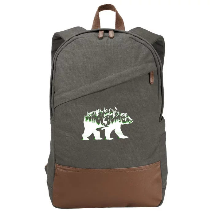 Bear Forest Deer Wilderness Mountains Cotton Canvas Backpack