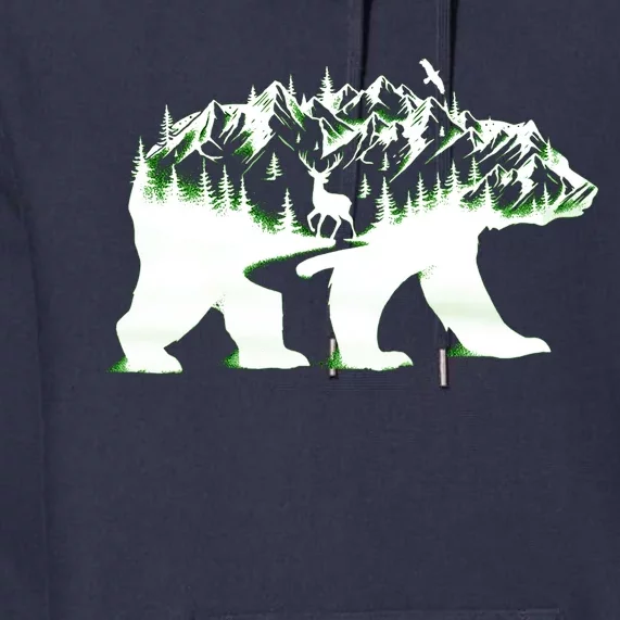 Bear Forest Deer Wilderness Mountains Premium Hoodie