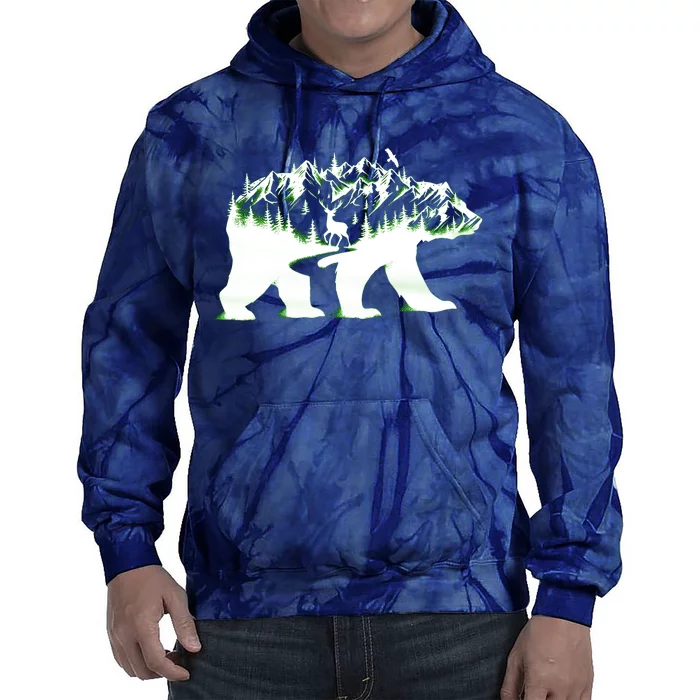 Bear Forest Deer Wilderness Mountains Tie Dye Hoodie