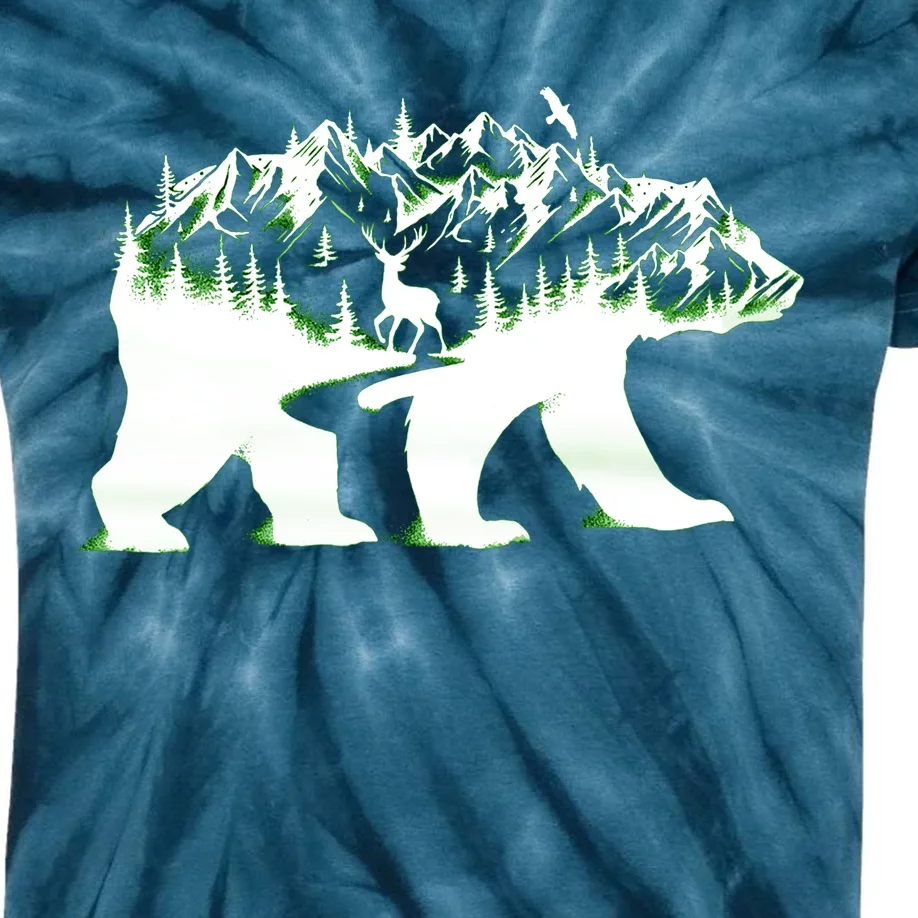 Bear Forest Deer Wilderness Mountains Kids Tie-Dye T-Shirt